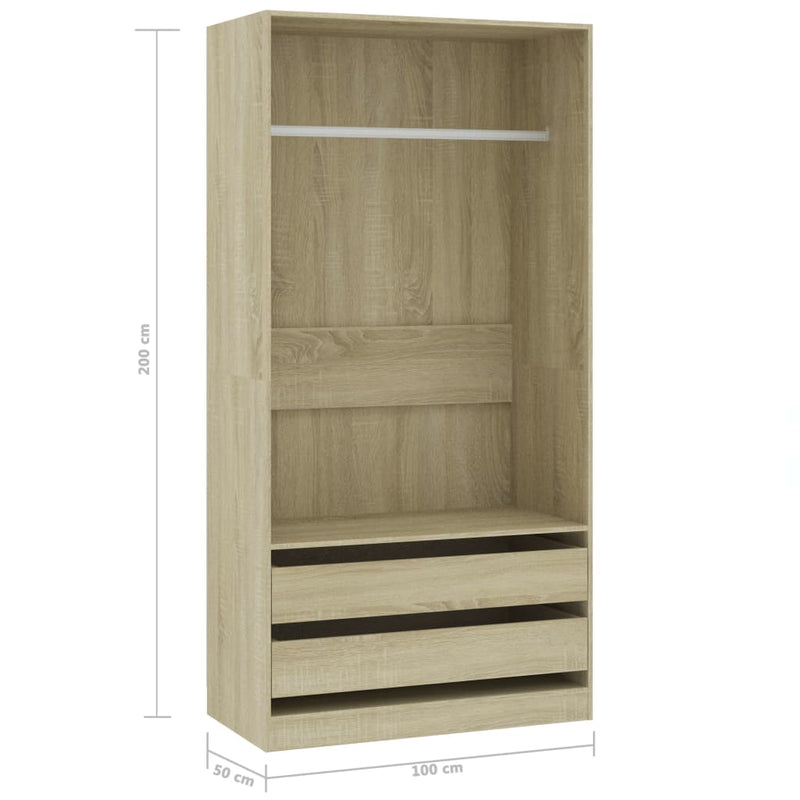 vidaXL sonoma tölgy színű szerelt fa ruhásszekrény 100 x 50 x 200 cm