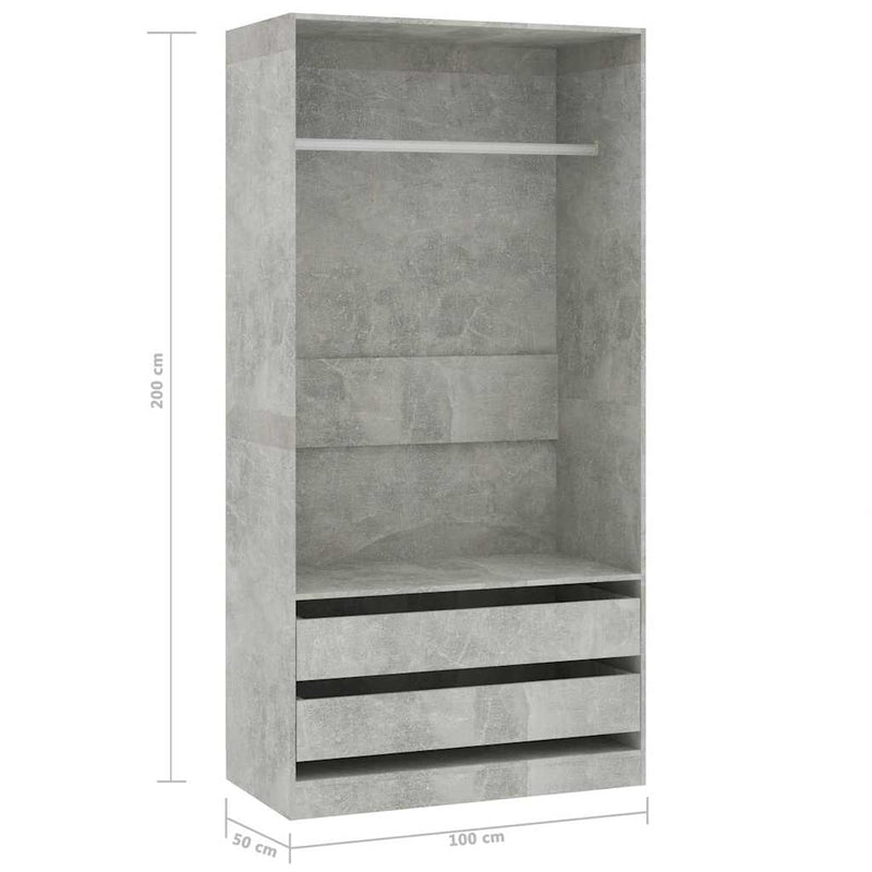 vidaXL betonszürke szerelt fa ruhásszekrény 100 x 50 x 200 cm
