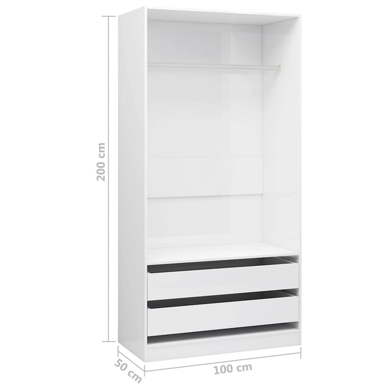 vidaXL magasfényű fehér szerelt fa ruhásszekrény 100 x 50 x 200 cm