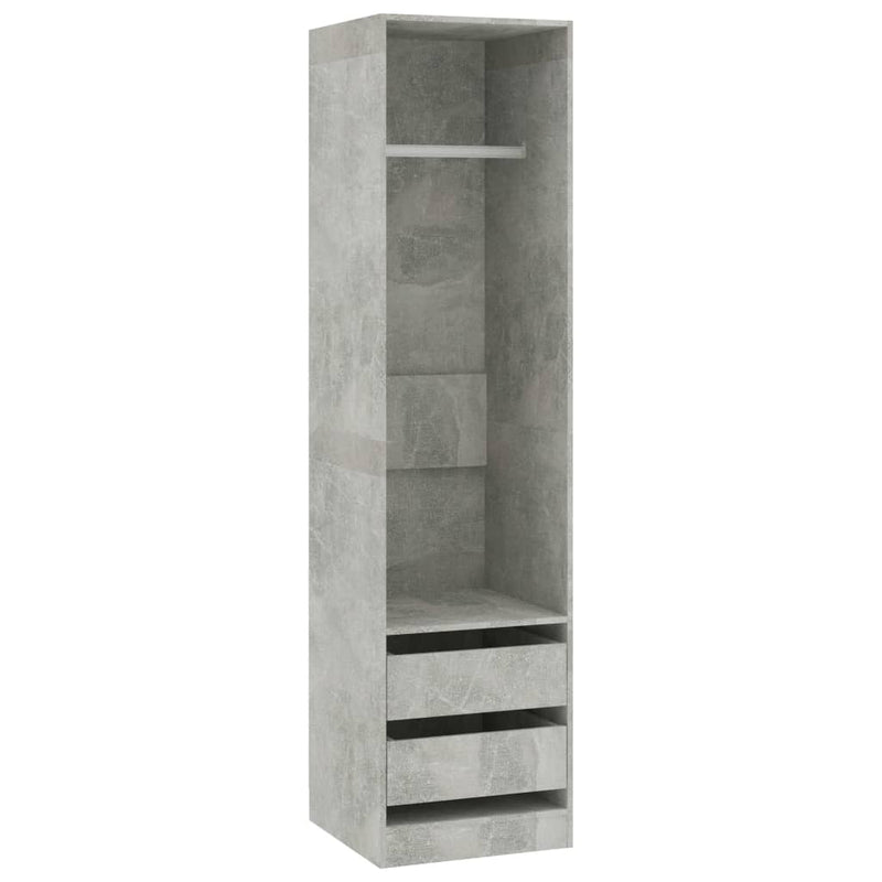 vidaXL betonszürke szerelt fa ruhásszekrény fiókokkal 50 x 50 x 200 cm