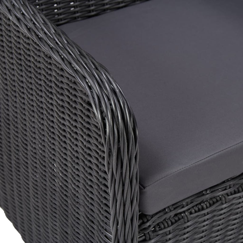 vidaXL 3 darabos fekete polyrattan kerti bisztrószett párnákkal