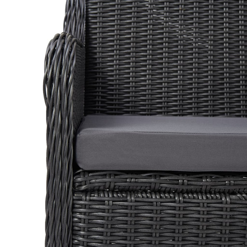 vidaXL 3 darabos fekete polyrattan kerti bisztrószett párnákkal