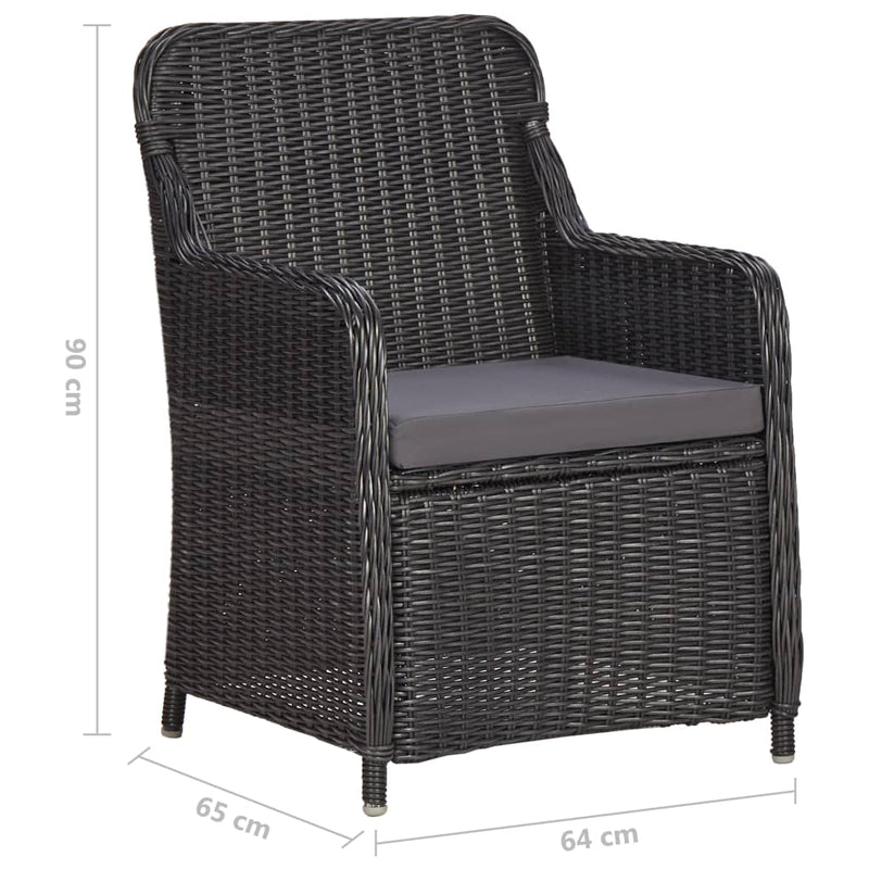 vidaXL 3 darabos fekete polyrattan kerti bisztrószett párnákkal