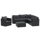 vidaXL 7-részes fekete polyrattan kerti társalgószett párnákkal