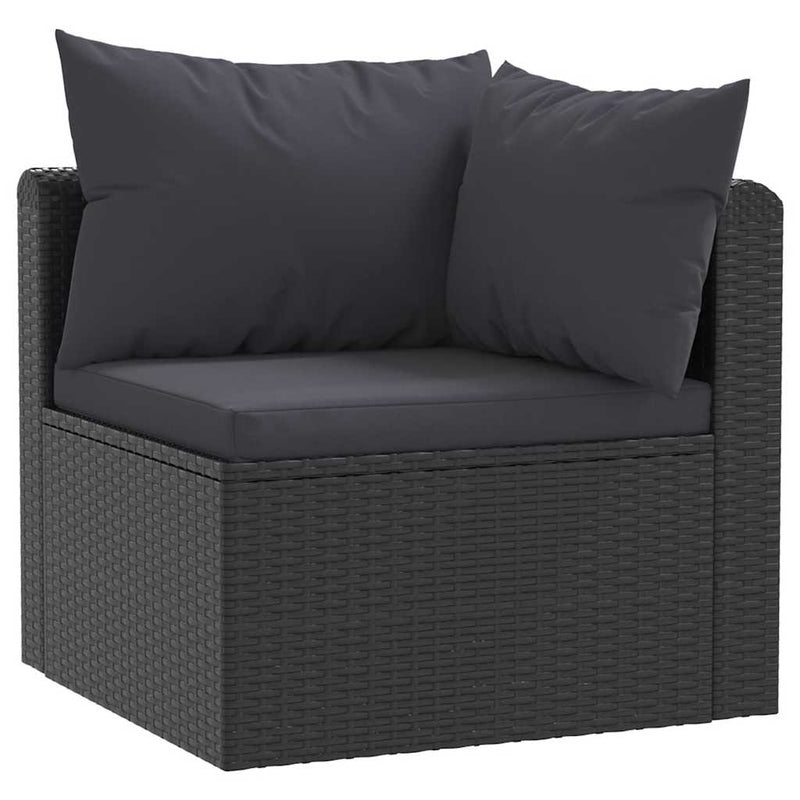 vidaXL 5 részes fekete polyrattan kerti társalgószett párnákkal