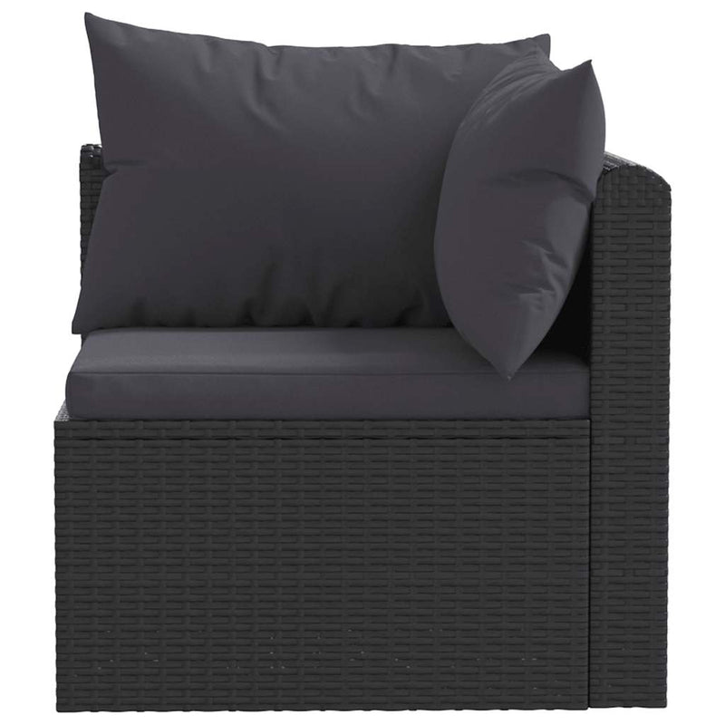 vidaXL 5 részes fekete polyrattan kerti társalgószett párnákkal
