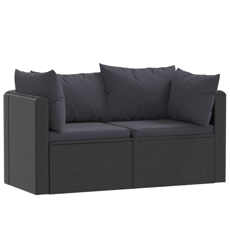 vidaXL 2-részes fekete polyrattan kerti ülőgarnitúra párnákkal