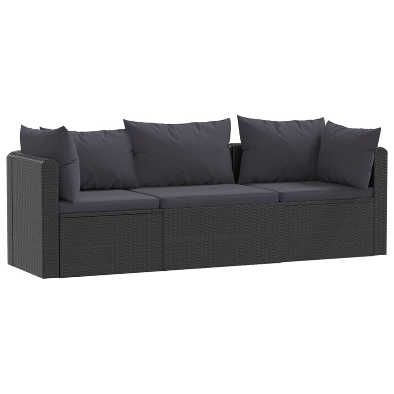 vidaXL 3 darabos fekete polyrattan kerti ülőgarnitúra párnákkal