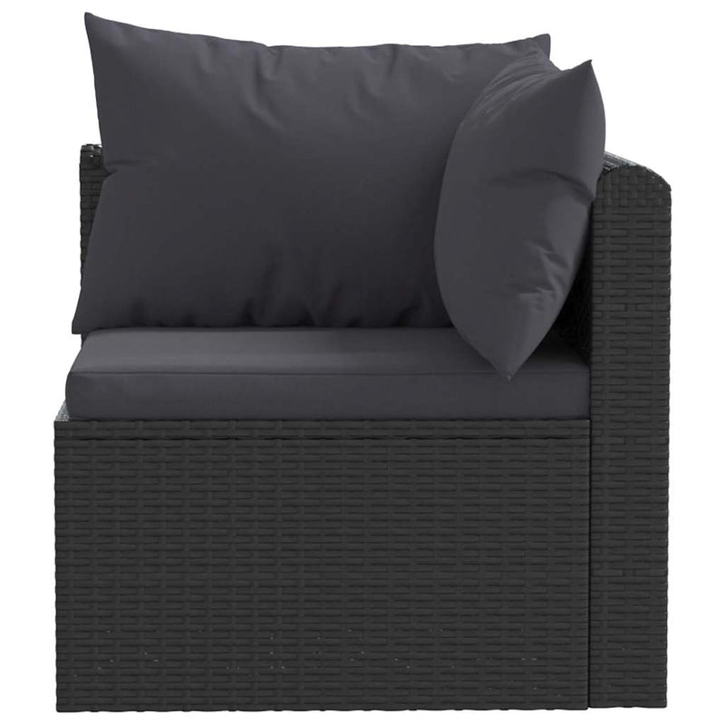 vidaXL 3 darabos fekete polyrattan kerti ülőgarnitúra párnákkal