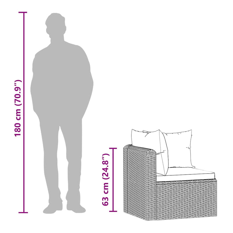 vidaXL 3 darabos fekete polyrattan kerti ülőgarnitúra párnákkal