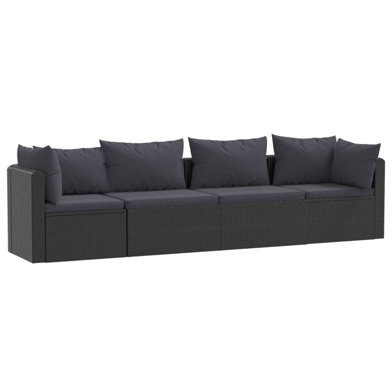 vidaXL 4-részes fekete polyrattan kerti ülőgarnitúra párnákkal