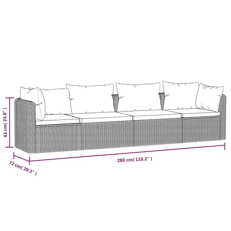 vidaXL 4-részes fekete polyrattan kerti ülőgarnitúra párnákkal