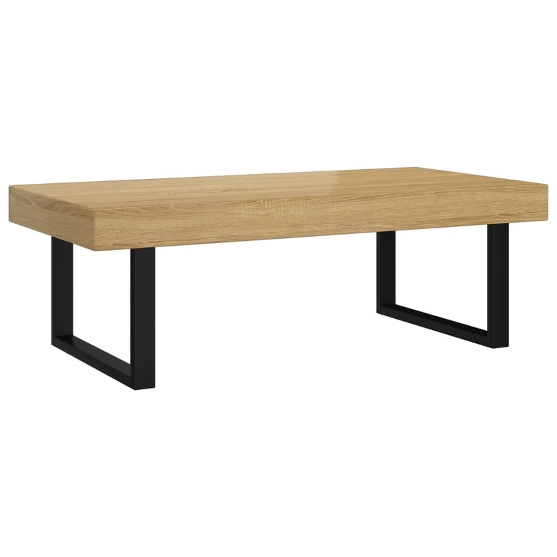 vidaXL világosbarna és fekete MDF és vas dohányzóasztal 120x60x40 cm