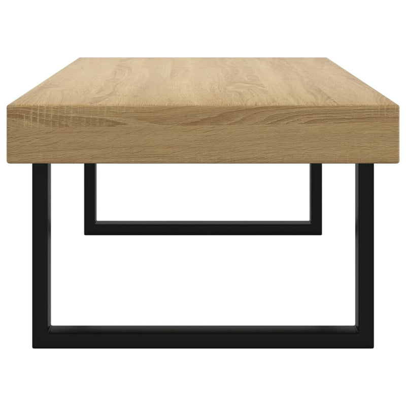 vidaXL világosbarna és fekete MDF és vas dohányzóasztal 120x60x40 cm