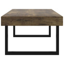 vidaXL sötétbarna és fekete MDF és vas dohányzóasztal 120x60x40 cm
