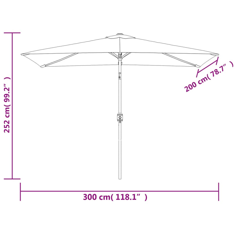 vidaXL fekete kültéri napernyő fémrúddal 300 x 200 cm