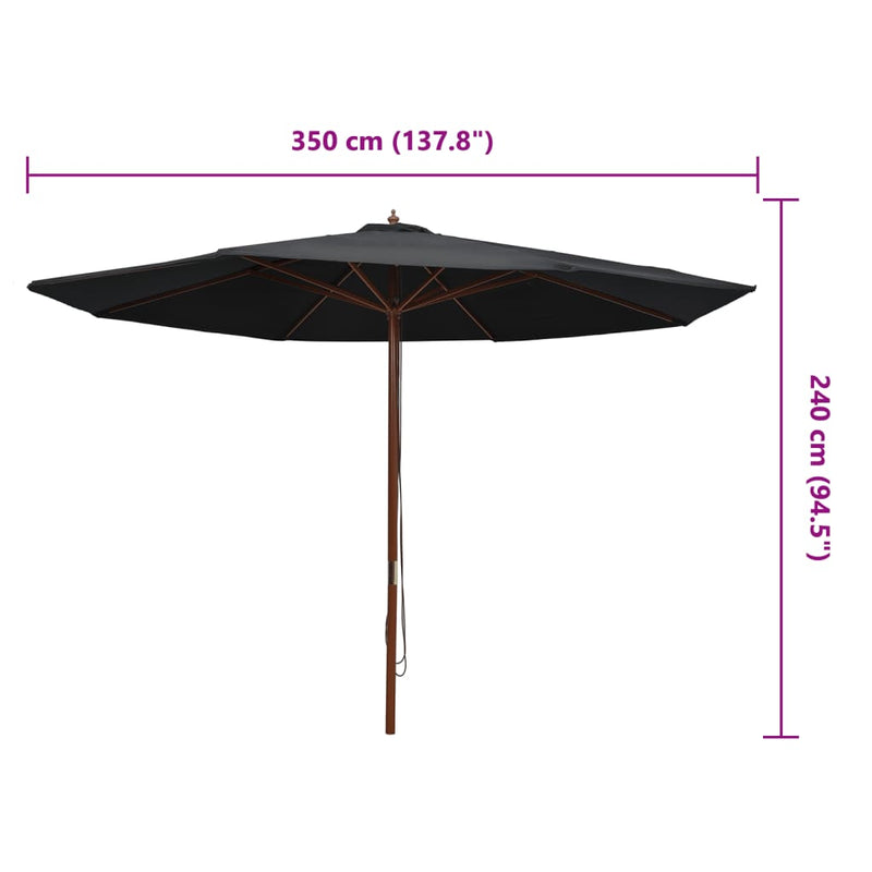 vidaXL fekete kültéri napernyő farúddal 350 cm