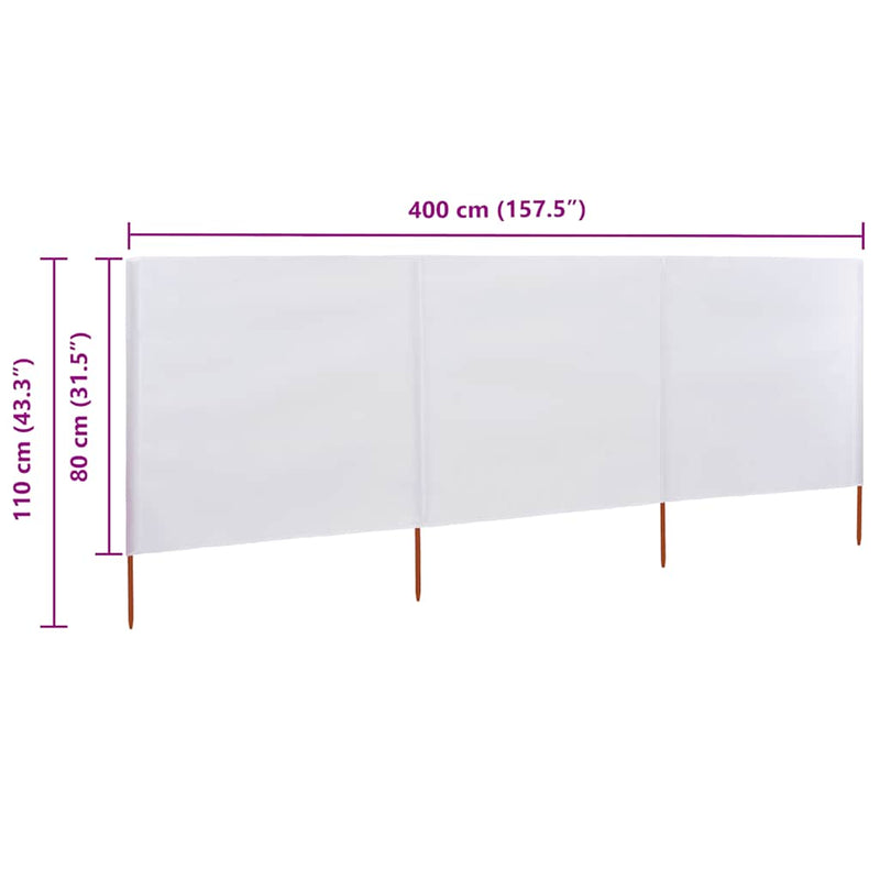 vidaXL 3 paneles homokfehér szövet szélfogó 400 x 80 cm