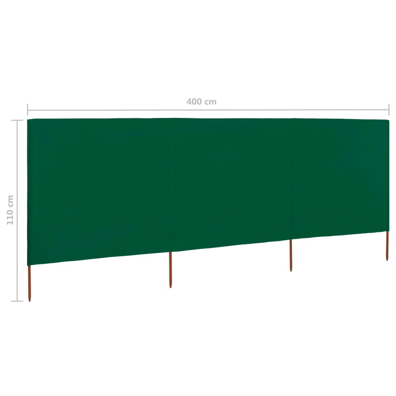 vidaXL 3 paneles zöld szövet szélfogó 400 x 80 cm