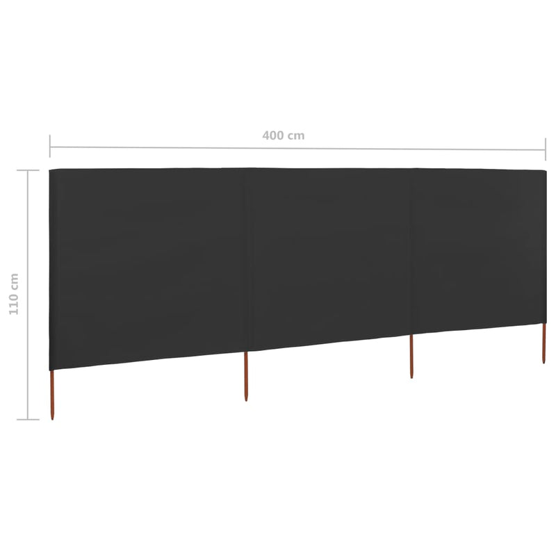 vidaXL 3 paneles antracitszürke szövet szélfogó 400 x 80 cm