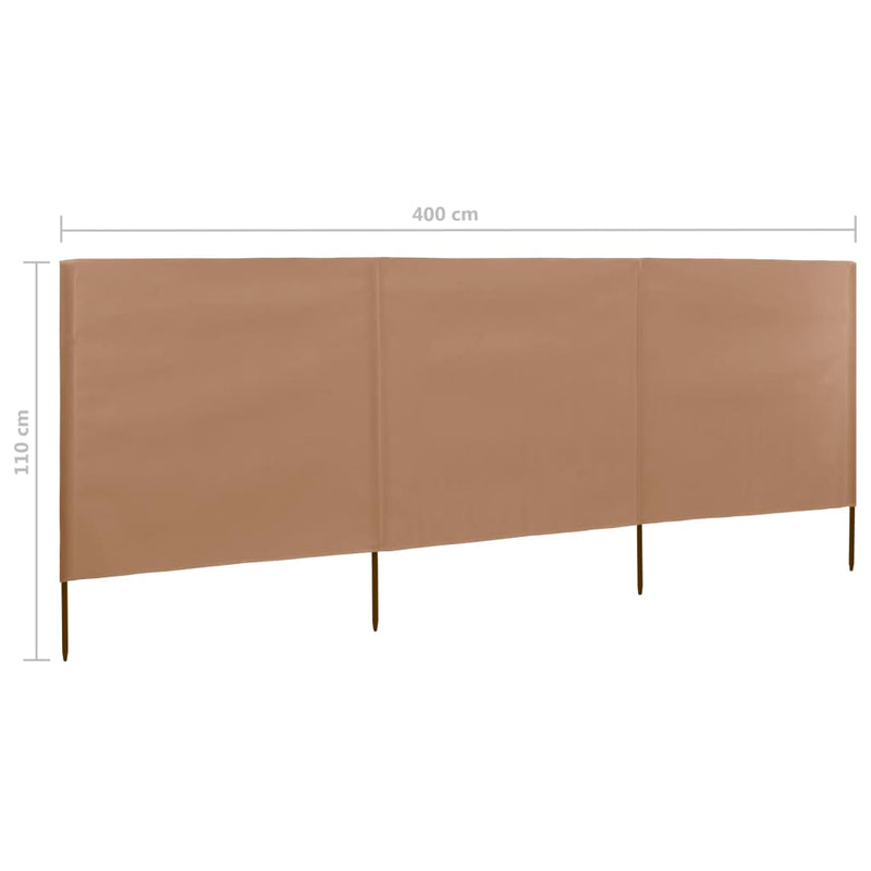 vidaXL 3 paneles tópszínű szövet szélfogó 400 x 80 cm