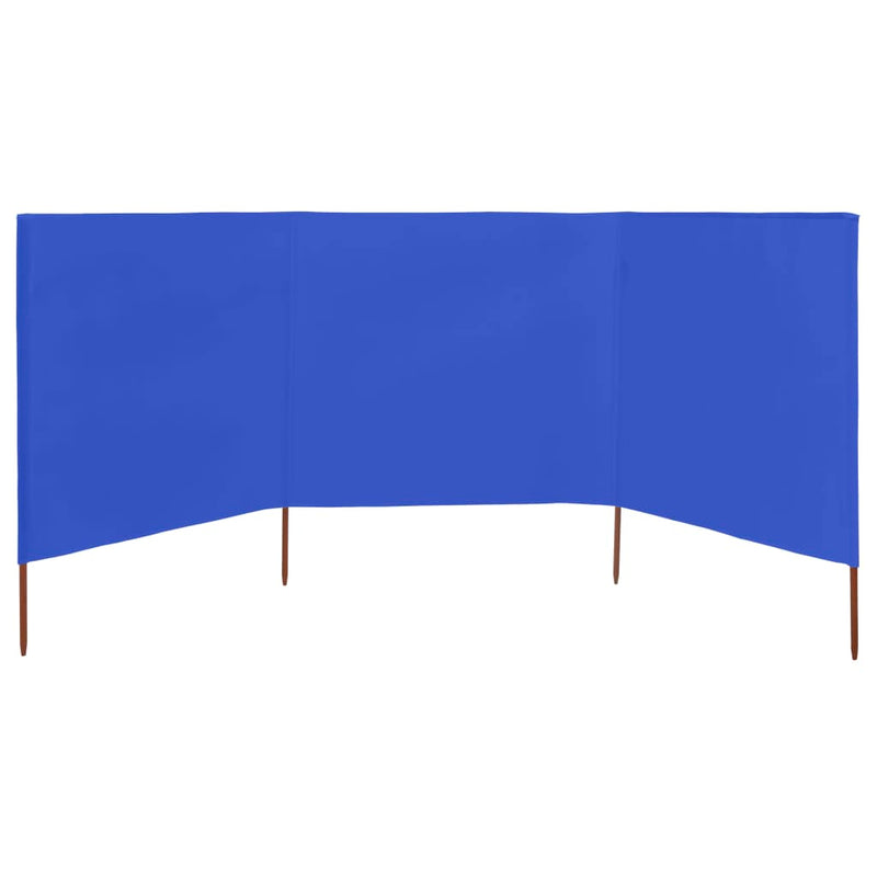 vidaXL 3 paneles azúrkék szövet szélfogó 400 x 80 cm