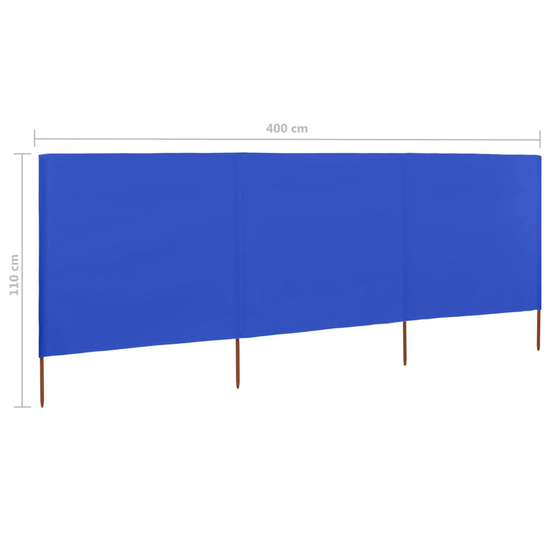vidaXL 3 paneles azúrkék szövet szélfogó 400 x 80 cm