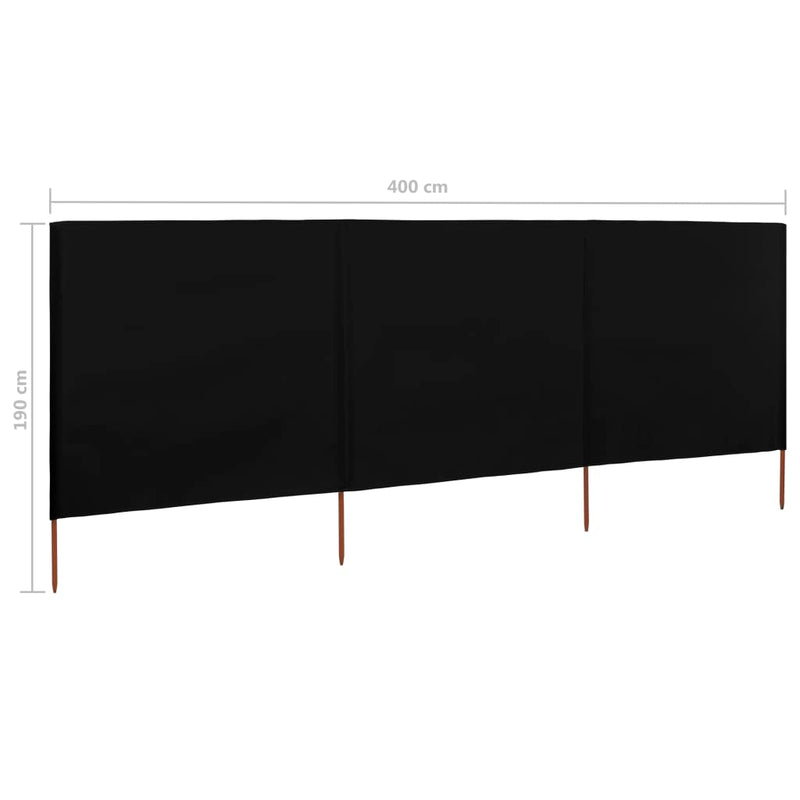 vidaXL fekete szövet 3-paneles szélfogó 400 x 160 cm