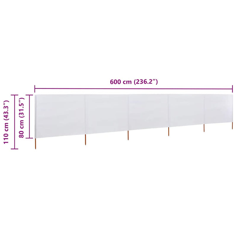vidaXL homokfehér szövet 5-paneles szélfogó 600 x 80 cm
