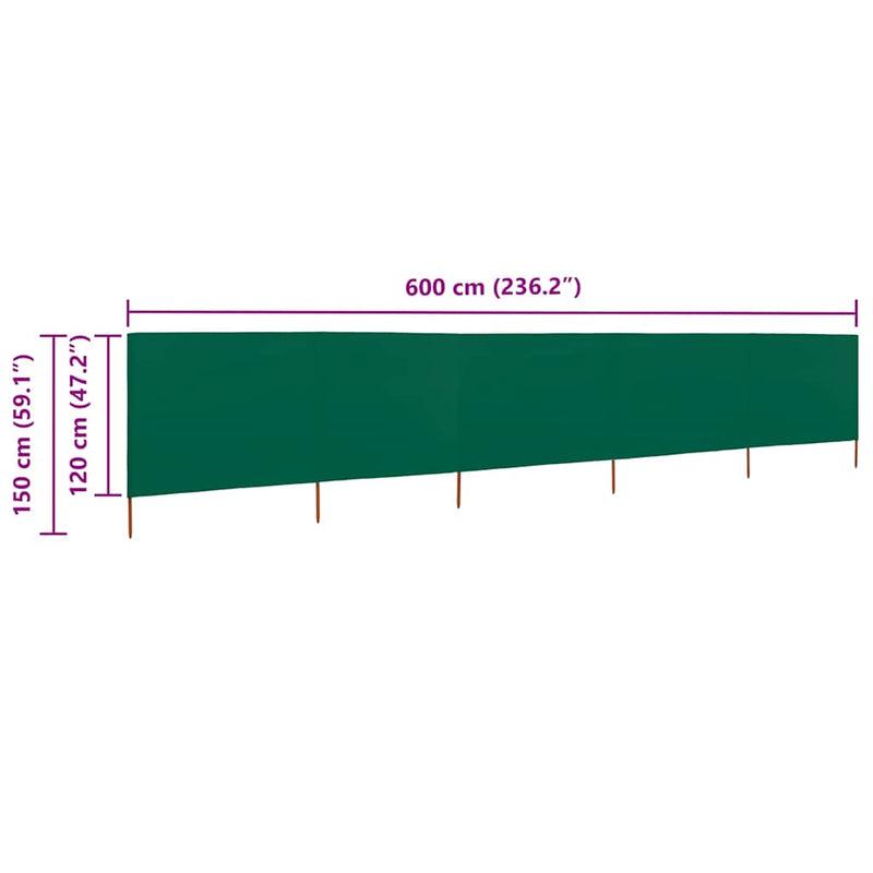 vidaXL zöld 5 paneles szövet szélfogó 600 x 120 cm