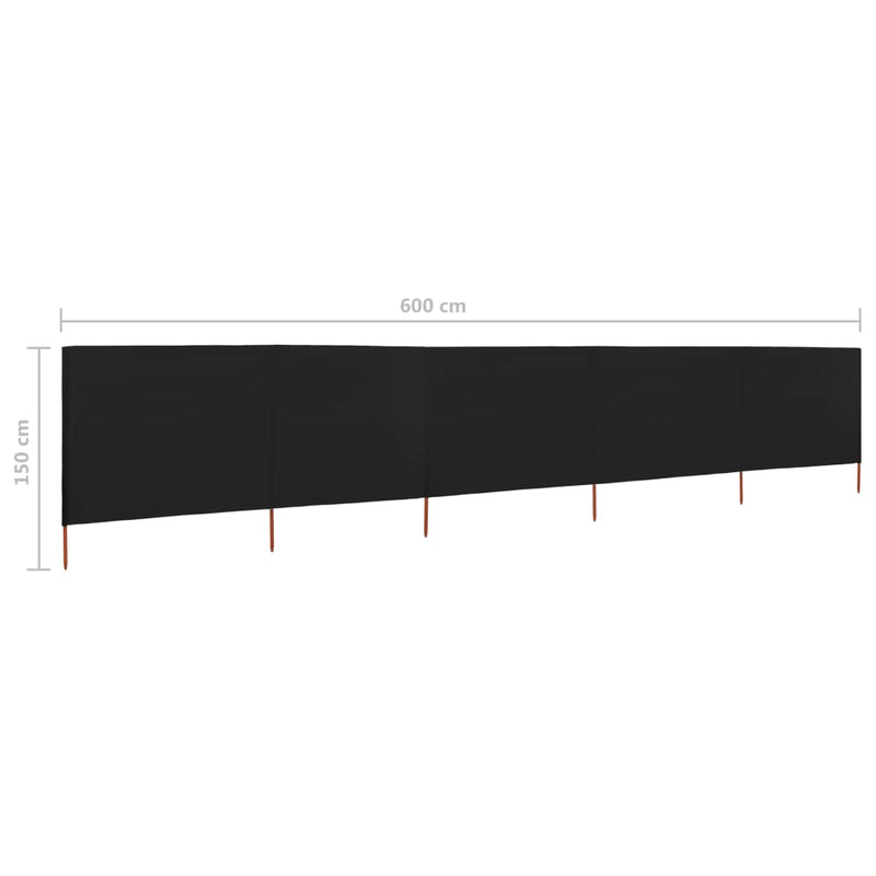 vidaXL fekete 5 paneles szövet szélfogó 600 x 120 cm