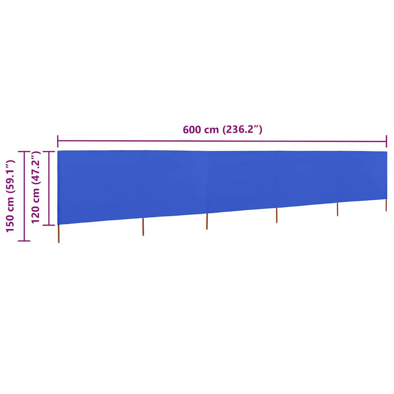 vidaXL azúrkék 5 paneles szövet szélfogó 600 x 120 cm