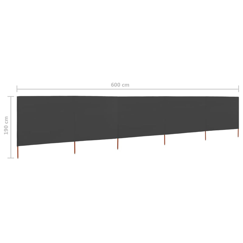vidaXL antracitszürke 5 paneles szövet szélfogó 600 x 160 cm