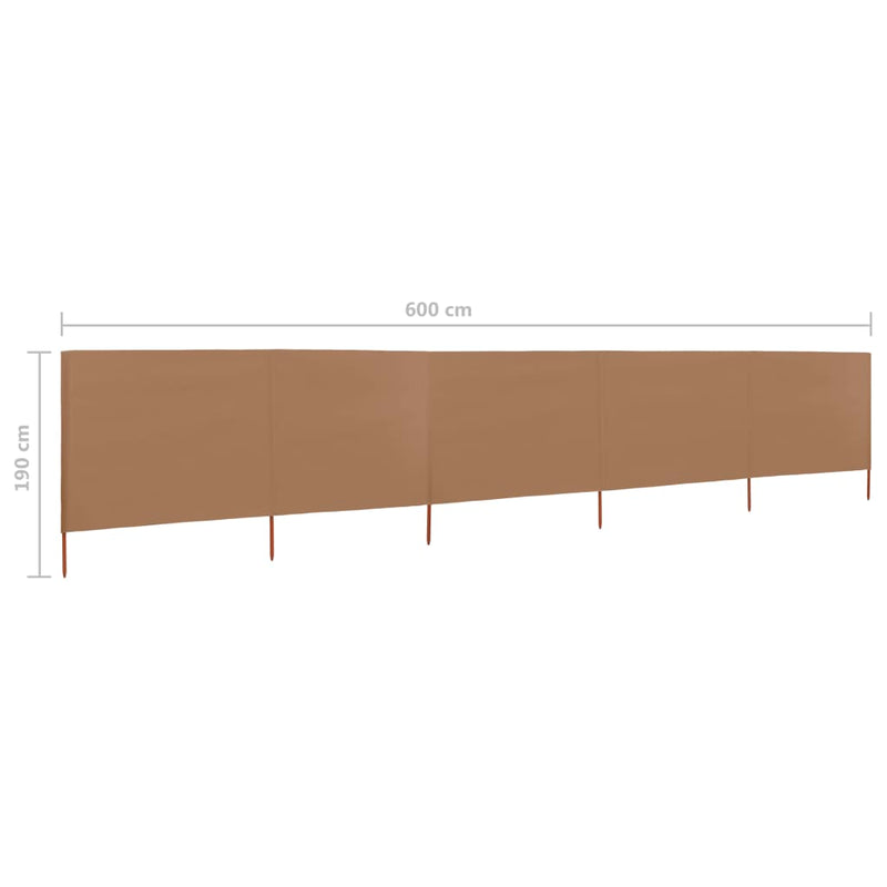 vidaXL tópszínű 5-paneles szövet szélfogó 600 x 160 cm