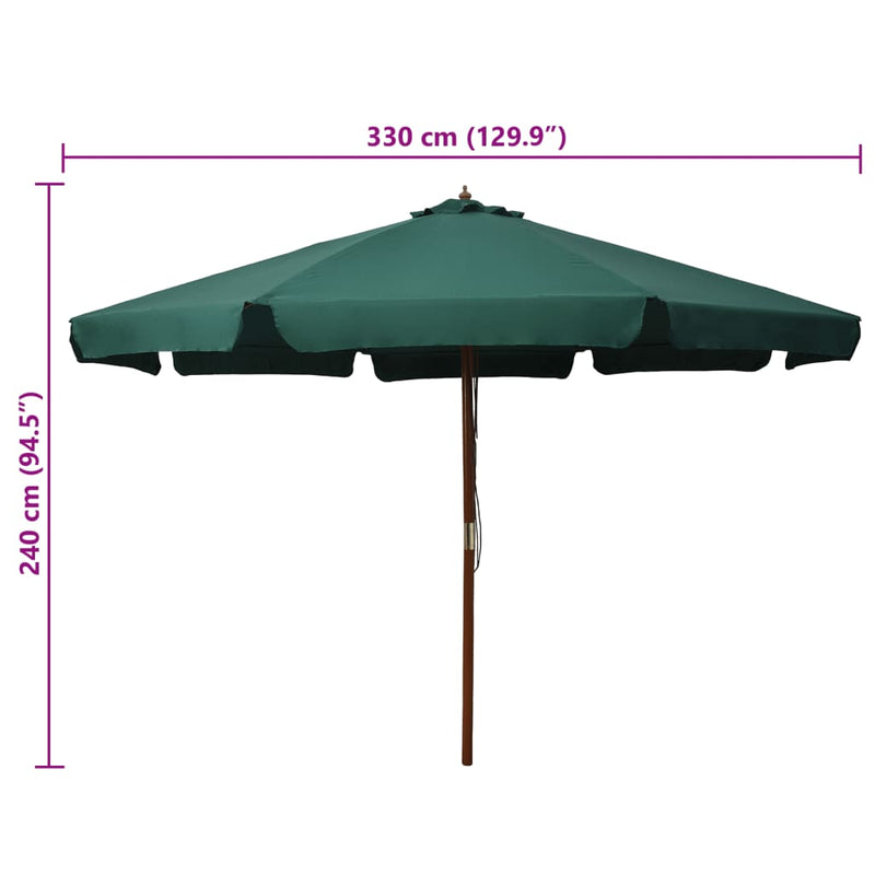 vidaXL zöld kültéri napernyő farúddal 330 cm