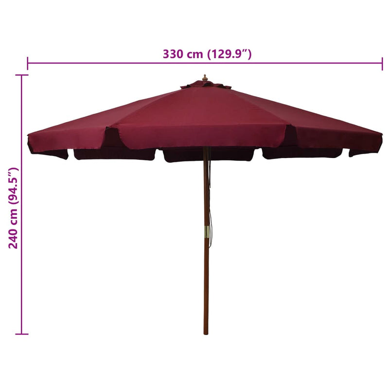 vidaXL burgundi vörös kültéri napernyő farúddal 330 cm