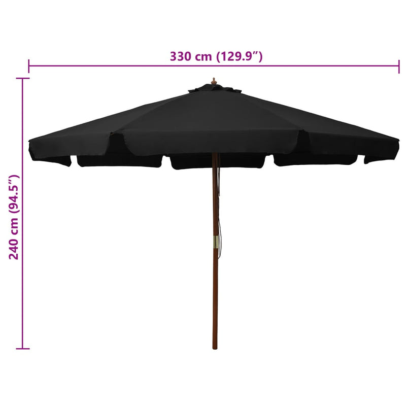 vidaXL fekete kültéri napernyő farúddal 330 cm