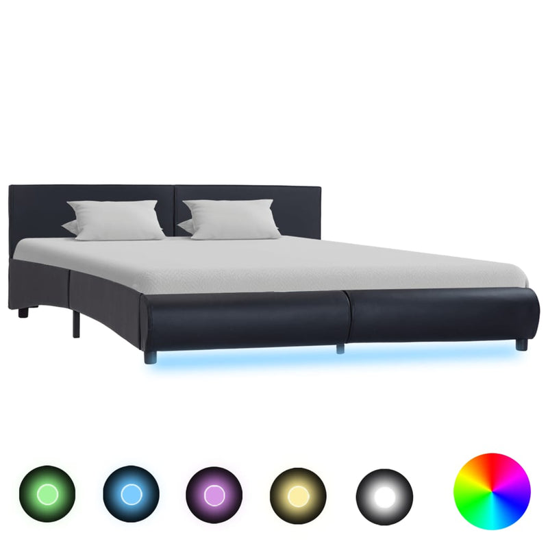 vidaXL fekete műbőr ágykeret LED csíkkal 180 x 200 cm