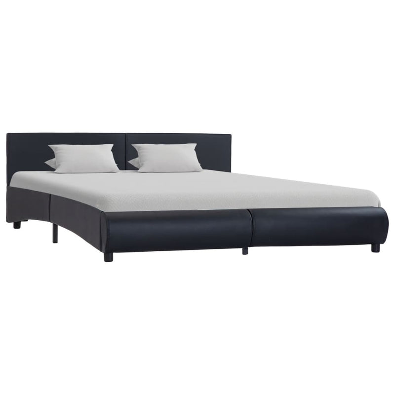 vidaXL fekete műbőr ágykeret LED csíkkal 180 x 200 cm