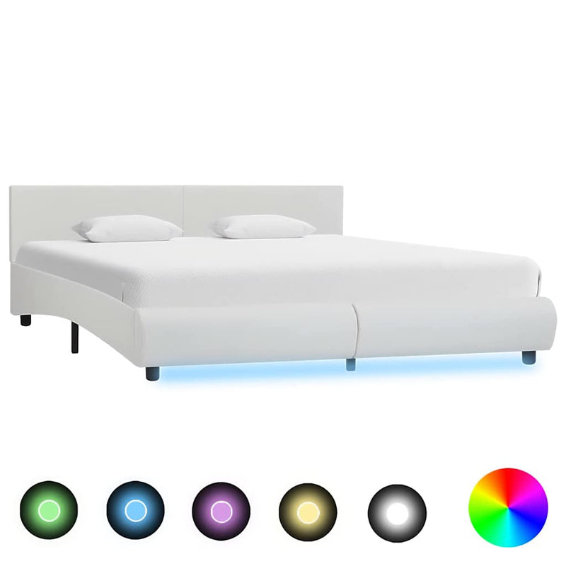 vidaXL fehér LED-es műbőr ágykeret 180 x 200 cm