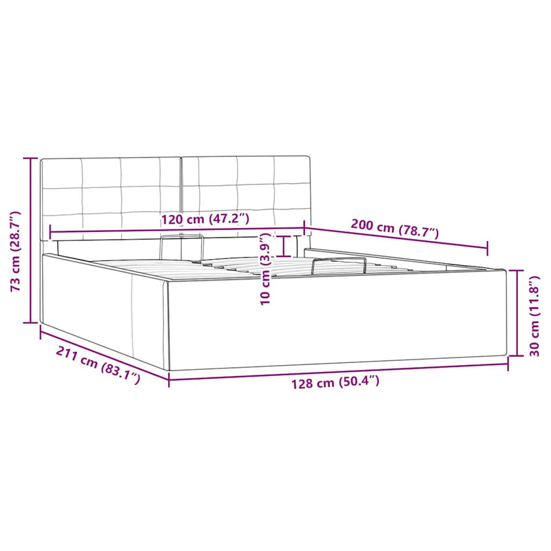 vidaXL kávészínű műbőr hidraulikus ágykeret ágyneműtartóval 120x200 cm