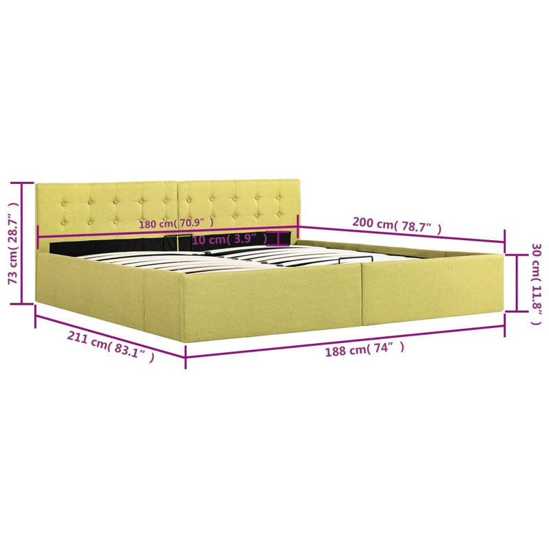 vidaXL citromsárga szövet ágykeret hidraulikus tárolóval 180x200 cm