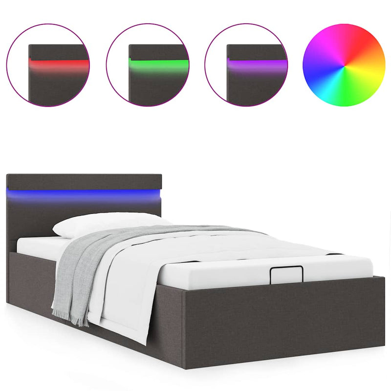 vidaXL sötétszürke LED-es szövetágy hidraulikus tárolóval 100 x 200 cm