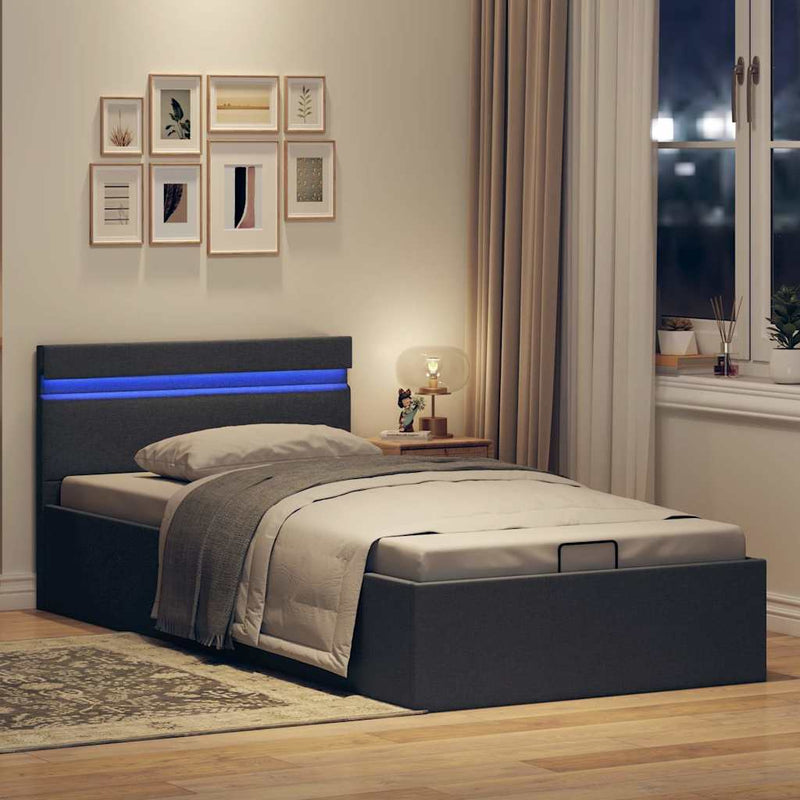 vidaXL sötétszürke LED-es szövetágy hidraulikus tárolóval 100 x 200 cm