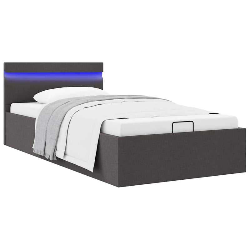 vidaXL sötétszürke LED-es szövetágy hidraulikus tárolóval 100 x 200 cm