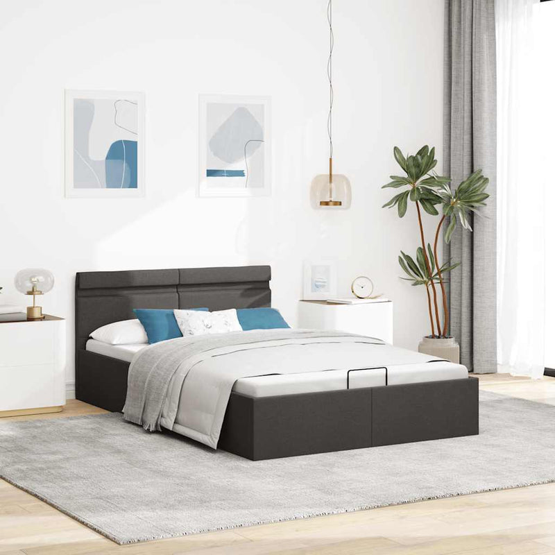 vidaXL sötétszürke LED-es szövetágy hidraulikus tárolóval 140 x 200 cm