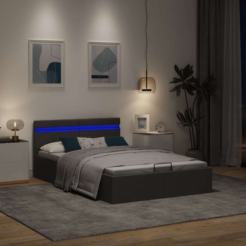 vidaXL sötétszürke LED-es szövetágy hidraulikus tárolóval 140 x 200 cm
