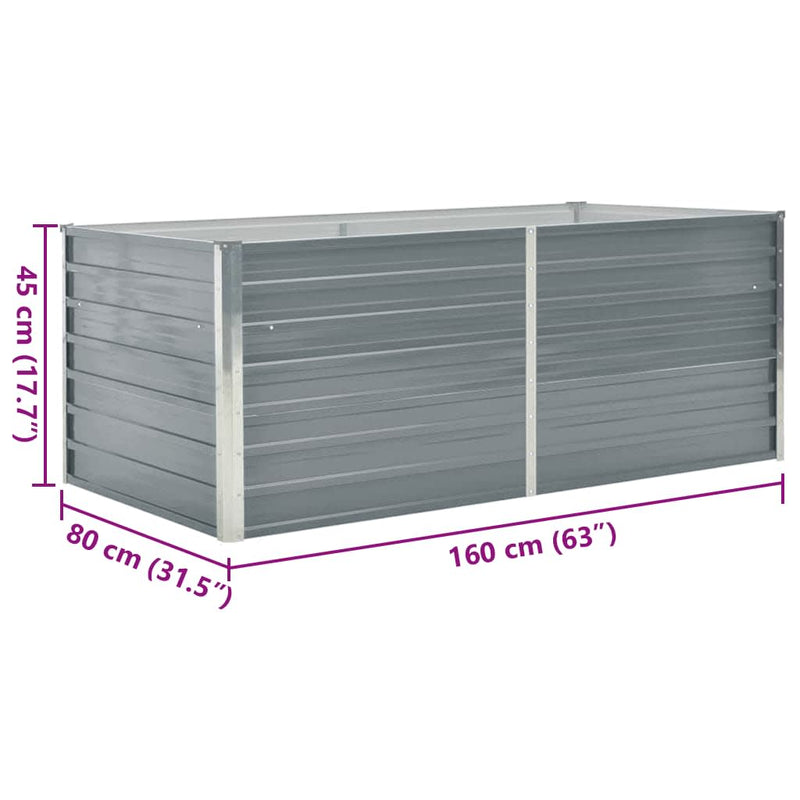 vidaXL szürke horganyzott acél kerti magaságyás 160 x 80 x 45 cm