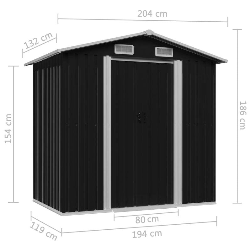 vidaXL antracitszürke acél kerti fészer 204 x 132 x 186 cm