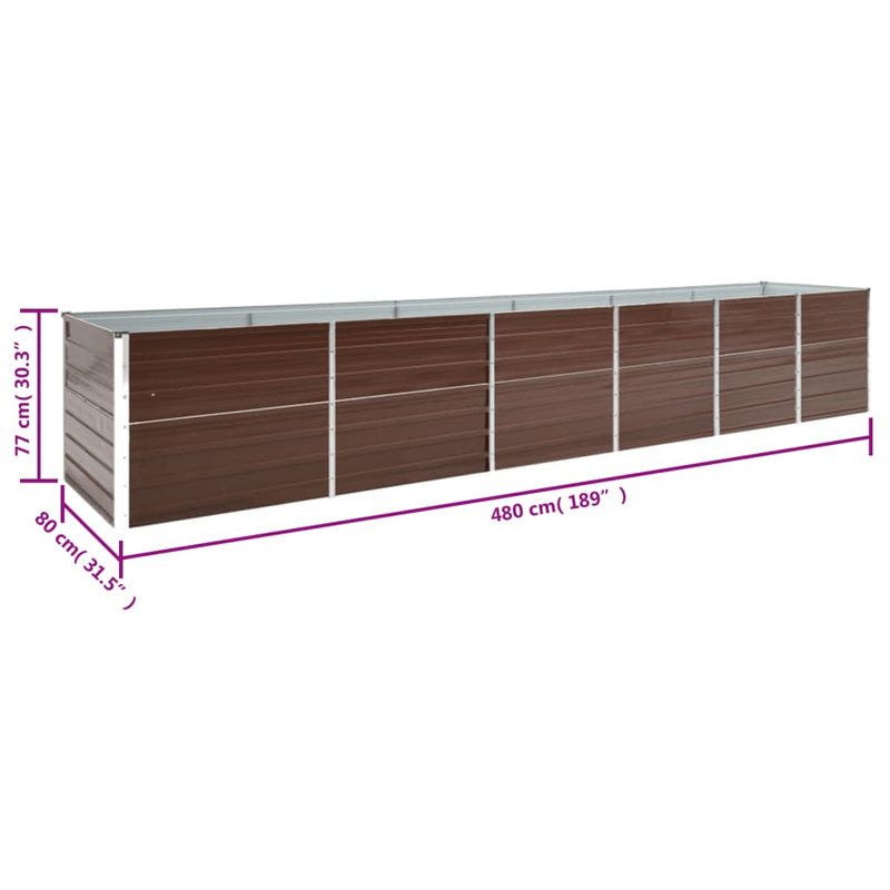vidaXL barna horganyzott acél kerti magaságyás 480 x 80 x 77 cm